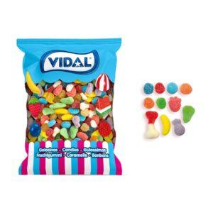 Multisurtido Azúcar bolsa 1 Kg sin gluten sin grasa Favoritos Guardar Mix de golosinas mini con cobertura de azúcar. En este super mix encontramos sabores como: cereza, limón, plátano, naranja y fresa. Te sorprenderá tanto su textura como la intensidad de sus sabores. Perfecto para completar tus mesas dulces. Este surtido es original de Vidal Golosinas.