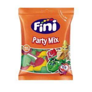 Bolsa de 90gr de Party Mix Fini, con un surtido variado de golosinas clásicas que incluye plátanos, sandías, fresas, corazones de melocotón, ladrillos y manzanas recubiertas de azúcar. Perfecto para celebraciones, regalos o como toque variado en cualquier mesa dulce. ¡Un mix que no falla: variedad, color y sabor en cada puñado