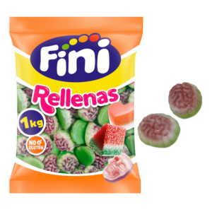 Eleva tus ventas de impulso con las Cerebros Rellenos Fini en bolsa de 1 kg. Se trata de gominolas de gelatina con forma de cerebro y relleno suave, de sabor afrutado y colores vivos, perfectas para campañas de Halloween, mostradores de conveniencia, packs para cumpleaños y mesas dulces temáticas. Su formato profesional de 1 kg garantiza rotación y margen atractivos en el canal tradicional y Horeca.