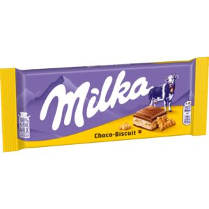 Milka Choco Biscuit Tableta de Chocolate con Leche y Galleta, 100g Tableta Milka de chocolate con leche con relleno de galleta y crema de leche, para disfrutar en cualquier momento del día