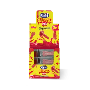 Descripción Estuche de 12 unidades de Dipping Herramientas Xtreme Sour Súper Ácidas de Fini, con golosinas de fresa en forma de herramientas recubiertas de pica-pica y acompañadas de un dip líquido ácido sabor fresa. Perfectas para los amantes de los sabores intensos que buscan una experiencia divertida y extra ácida en cada bocado. ¡Más pica, más sabor y más diversión en cada dip!