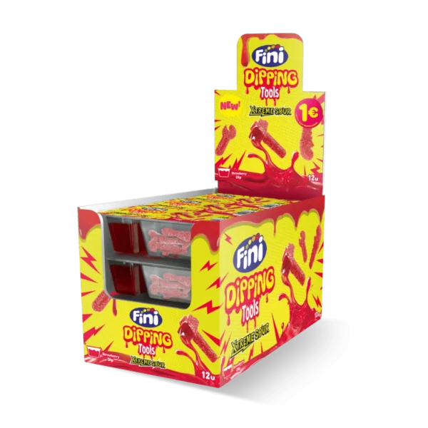 Descripción Estuche de 12 unidades de Dipping Herramientas Xtreme Sour Súper Ácidas de Fini, con golosinas de fresa en forma de herramientas recubiertas de pica-pica y acompañadas de un dip líquido ácido sabor fresa. Perfectas para los amantes de los sabores intensos que buscan una experiencia divertida y extra ácida en cada bocado. ¡Más pica, más sabor y más diversión en cada dip!