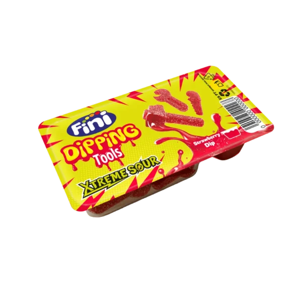 Descripción Estuche de 12 unidades de Dipping Herramientas Xtreme Sour Súper Ácidas de Fini, con golosinas de fresa en forma de herramientas recubiertas de pica-pica y acompañadas de un dip líquido ácido sabor fresa. Perfectas para los amantes de los sabores intensos que buscan una experiencia divertida y extra ácida en cada bocado. ¡Más pica, más sabor y más diversión en cada dip!